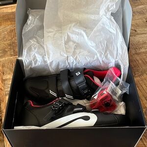 Peloton Black and White Cycling Shoes with Red Highlights